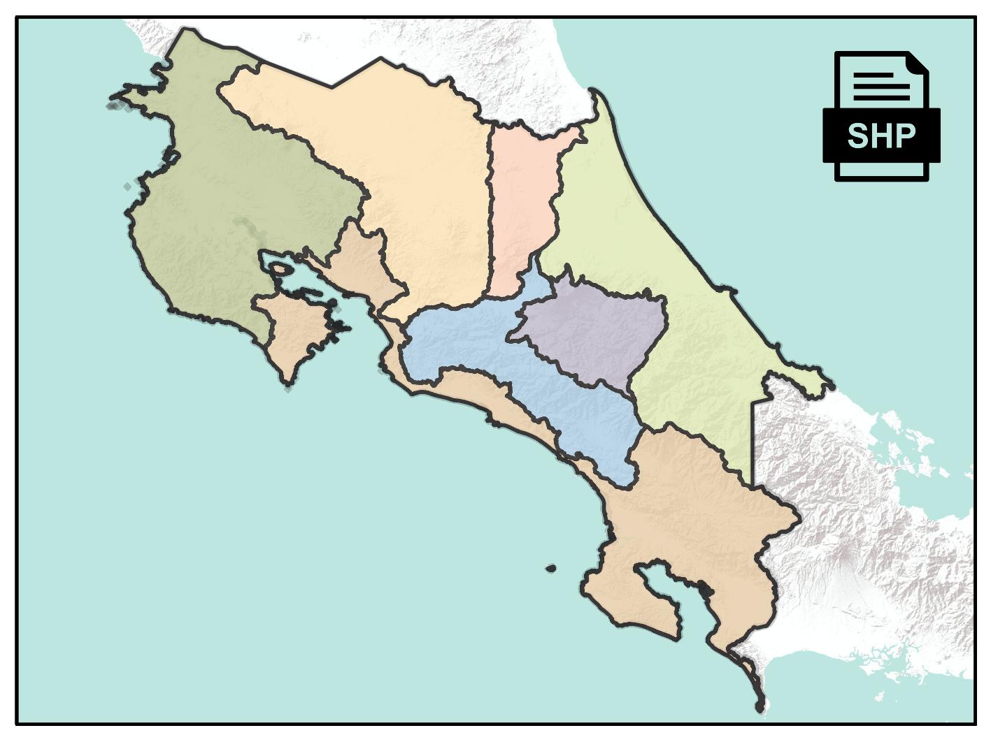Mapa provincial 2022 de Costa Rica publicado por el INEC, con las divisiones geográficas de las provincias