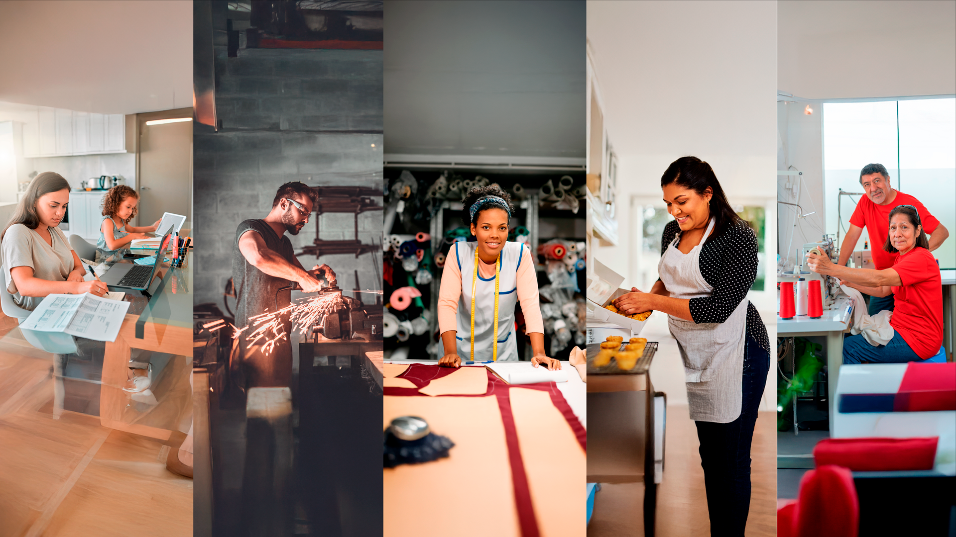 Imagen ilustrativa. Mosaico de fotografías de personas trabajadoras independientes en diversos oficios. Enameh. Resultados 2025.