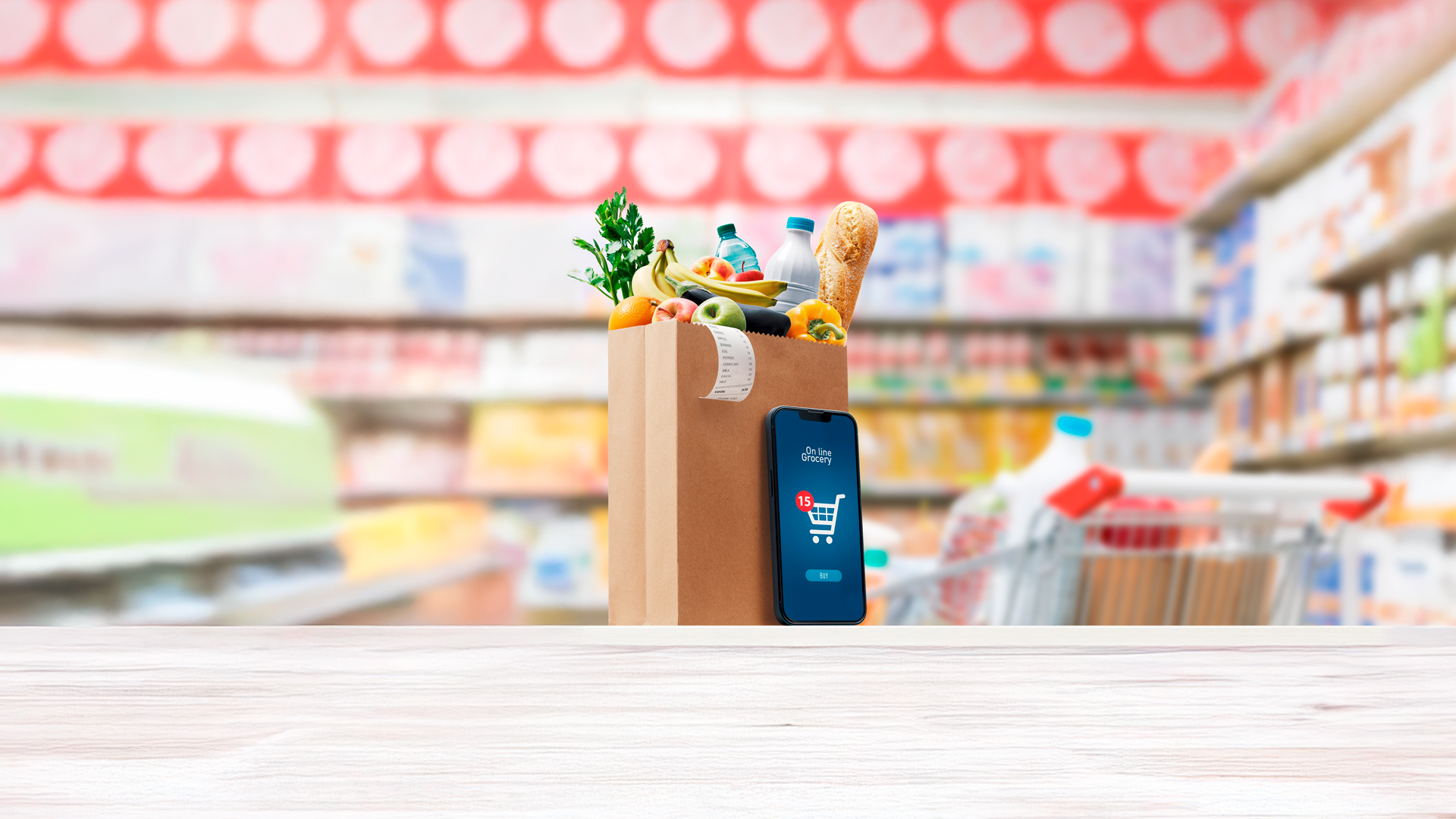 Imagen ilustrativa. Bolsa de papel con compras varias en supermercado. IPC. Dic 2025.