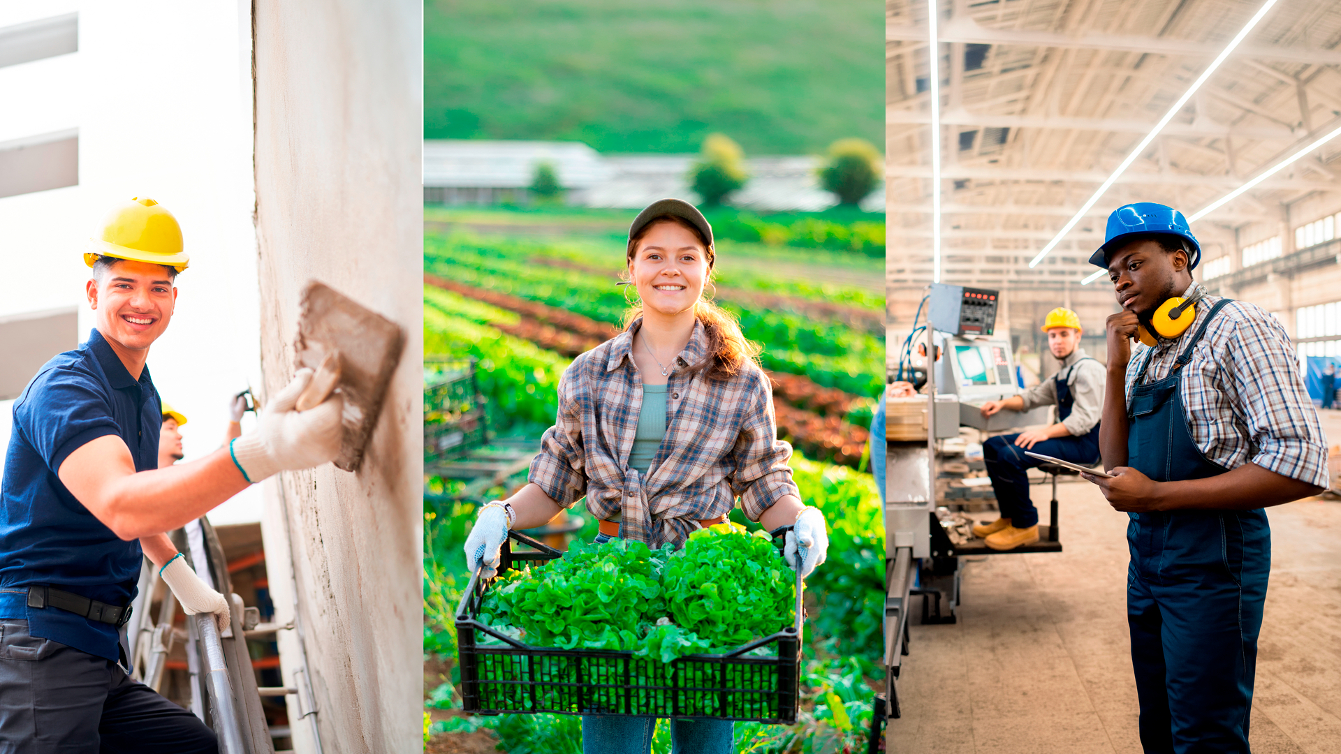 Imagen ilustrativa. Personas trabajando en construcción, agricultura y manufactura. Inicio Enadel 2026.